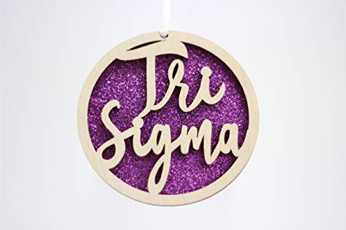 Sorority Shop Sigma Sigma Sigma - Laser Carved Glitter Script Ornament - 3" Round