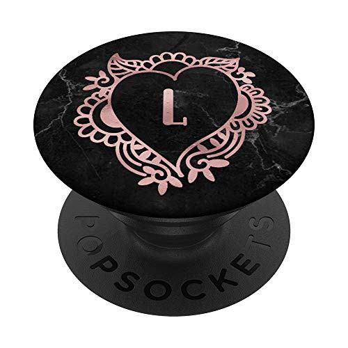 Letter L Initial Monogram Floral Valentines Heart Rose Pink PopSockets Grip and Stand for Phones and Tablets