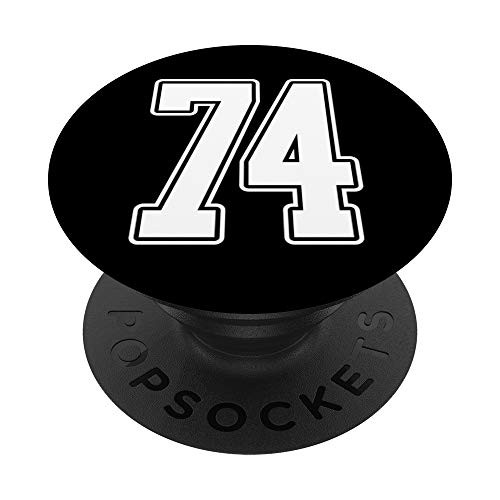 74 White Outline Number 74 Sports Fan Jersey Style PopSockets PopGrip: Swappable Grip for Phones  and  Tablets