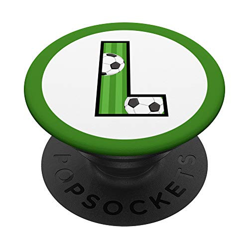 Soccer Ball Letter L Initial Monogram Green Stripe PopSockets Grip and Stand for Phones and Tablets