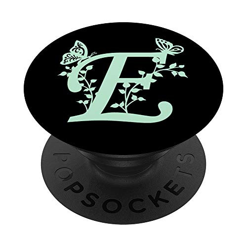 Black Mint Green Butterfly Letter E Initial Monogram PopSockets PopGrip: Swappable Grip for Phones  and  Tablets