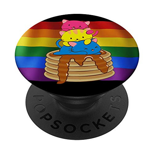 Cute Pansexual Kawaii Cat Anime Art LGBTQ Pan Pride Gift PopSockets Grip and Stand for Phones and Tablets