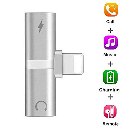 Boost 2 in 1 Adapter Splitter Audio Charge, Dual Port Splitter Headphone Audio & Charge Adapter Compatible iPhone X/8/8 Plus/7/7 Plus Call Function (Silver) Mini Version