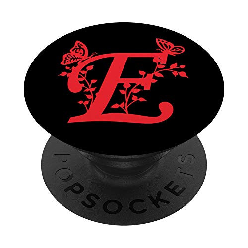 Red Black Butterfly Letter E Initial Monogram PopSockets PopGrip: Swappable Grip for Phones  and  Tablets