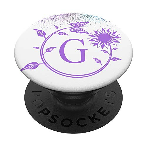 Monogram Butterfly Purple Letter G Initial Sunflower White PopSockets PopGrip: Swappable Grip for Phones  and  Tablets