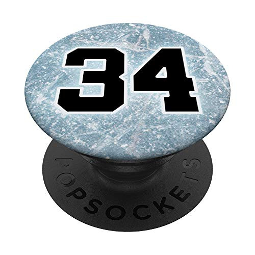 Ice Hockey Number 34 Design Sports Player on Rink - Hockey PopSockets Grip and Stand for Phones and Tablets