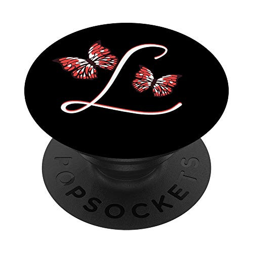 Initial letter L Red Butterfly Personalized Monogram PopSockets Grip and Stand for Phones and Tablets