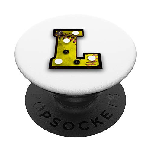 Softball Vintage Player Letter Initial-L Monogram Marquee-L PopSockets PopGrip: Swappable Grip for Phones  and  Tablets