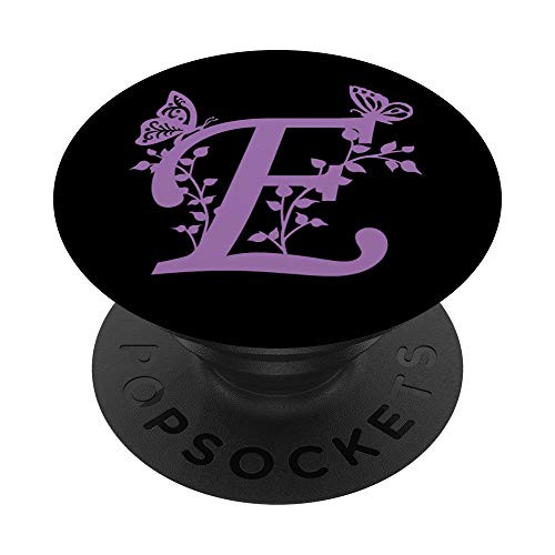 Black Purple Lavender Butterfly Letter E Initial Monogram PopSockets PopGrip: Swappable Grip for Phones  and  Tablets