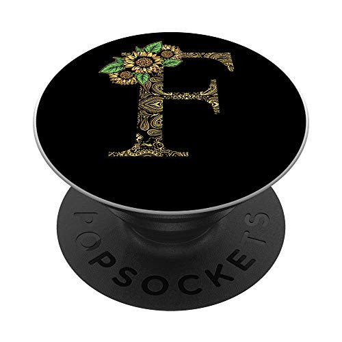 Name Capital F Monogram Sunflower Girls Gift Initial Letter PopSockets PopGrip: Swappable Grip for Phones  and  Tablets