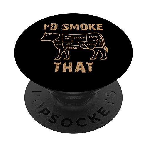 Chef Butcher Cook BBQ I'd Smoke That Cow Beef Funny Gift PopSockets PopGrip: Swappable Grip for Phones  and  Tablets
