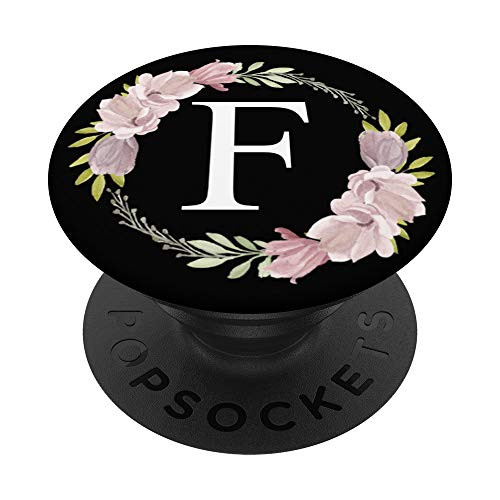 Floral Monogram Initial Letter F With Pink Magnolia Flowers PopSockets PopGrip: Swappable Grip for Phones  and  Tablets