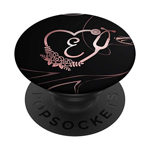 Letter E Initial Monogram Nurse Doctor Rose Pink Stethoscope PopSockets PopGrip: Swappable Grip for Phones  and  Tablets