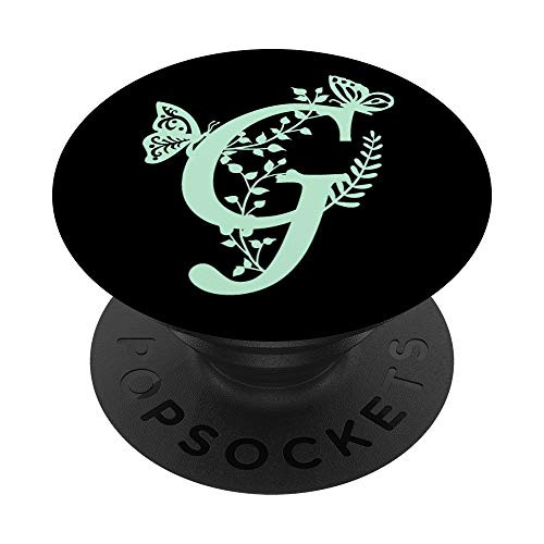 Black Mint Green Butterfly Letter G Initial Monogram PopSockets PopGrip: Swappable Grip for Phones  and  Tablets