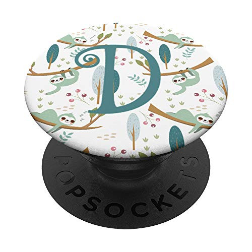 Sloth Monogram Name Initial D Pattern Design PopSockets Grip and Stand for Phones and Tablets