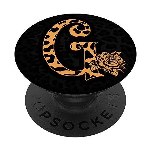 Cute Cheetah Print Letter G Leopard Cheetah Black PopSockets PopGrip: Swappable Grip for Phones  and  Tablets