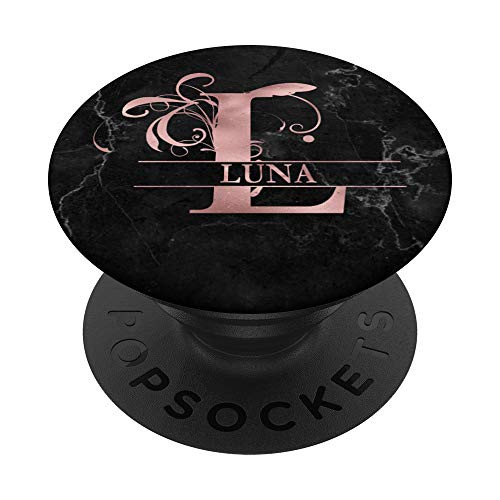 Letter L Luna Name Rose Pink Boho Floral Initial Monogram PopSockets Grip and Stand for Phones and Tablets