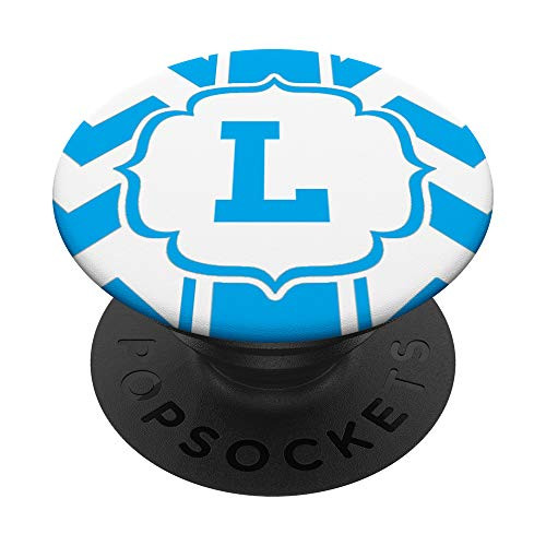 Baby Blue Chevron Monogram Letter L Initial Monogrammed Name PopSockets Grip and Stand for Phones and Tablets