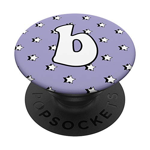Aesthetic Pastel Lilac Light Purple with Stars and Letter B PopSockets Grip and Stand for Phones and Tablets