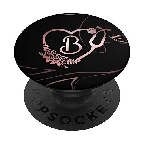Cute Letter B Initial Monogram Nurse Rose Pink Stethoscope PopSockets PopGrip: Swappable Grip for Phones  and  Tablets
