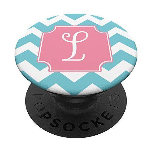 Aqua Pink Chevron Monogrammed Letter L Initial Monogram Name PopSockets Grip and Stand for Phones and Tablets