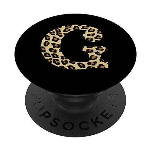 Leopard Cheetah Print Letter G Initial Rustic Monogram Gift PopSockets Grip and Stand for Phones and Tablets
