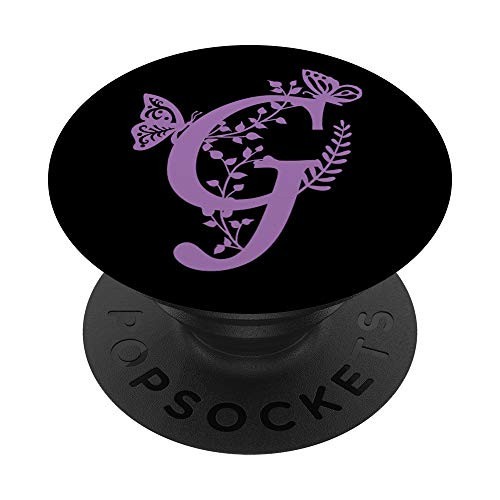 Black Purple Lavender Butterfly Letter G Initial Monogram PopSockets PopGrip: Swappable Grip for Phones  and  Tablets