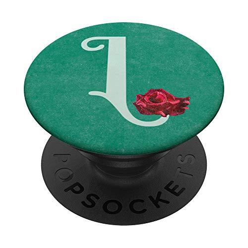 Letter L teal, red rose monogram, floral initial L for girls PopSockets Grip and Stand for Phones and Tablets