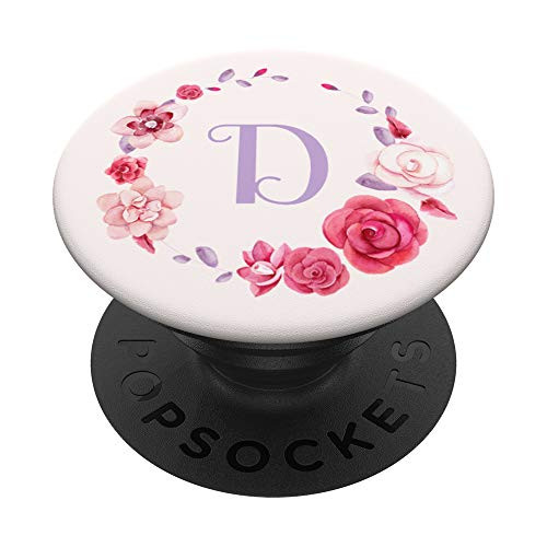 Rose Blush Pink Girly Flower Letter D Name Monogram Initial PopSockets Grip and Stand for Phones and Tablets