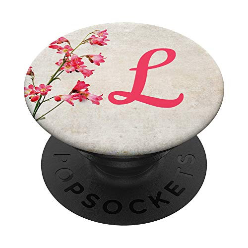 Letter L Initial Elegant Pink Floral Monogram L PopSockets Grip and Stand for Phones and Tablets