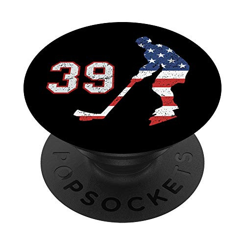 Ice hockey player American USA flag, number 39 phone stand PopSockets Grip and Stand for Phones and Tablets
