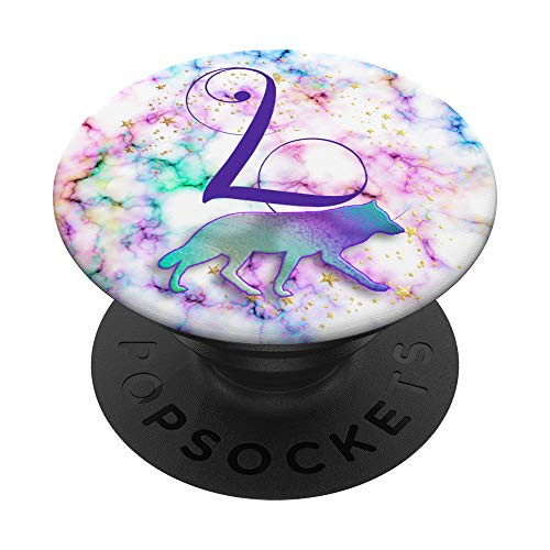 Purple Letter L Initial Wolf Watercolor Paint Monogram PopSockets PopGrip: Swappable Grip for Phones  and  Tablets