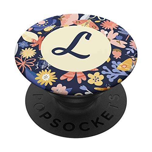 Pretty Initial Letter L Monogram on Floral Pattern PopSockets Grip and Stand for Phones and Tablets