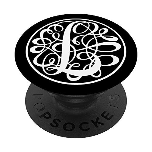 Ornament Initial L Letter White on Black Script Monogram PopSockets Grip and Stand for Phones and Tablets