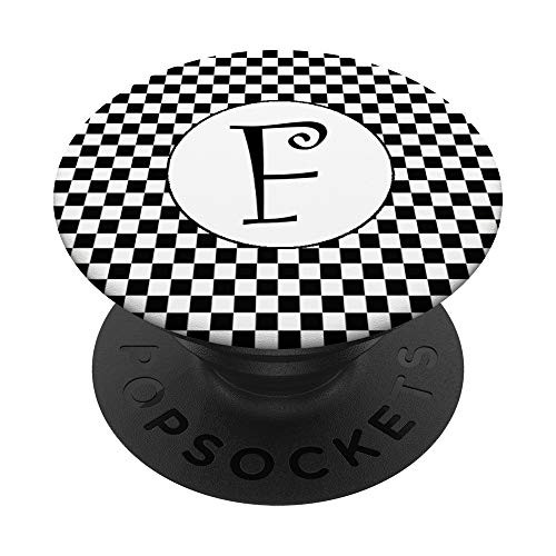 Checkered Black Pop Letter Monogram F Phone Stand Initial PopSockets Grip and Stand for Phones and Tablets