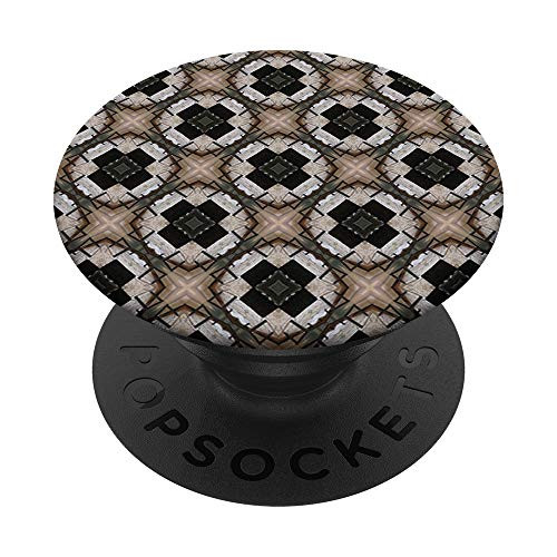 Kaleidoscope Pattern Mandala Burst Black Khaki Cross Circle PopSockets Grip and Stand for Phones and Tablets