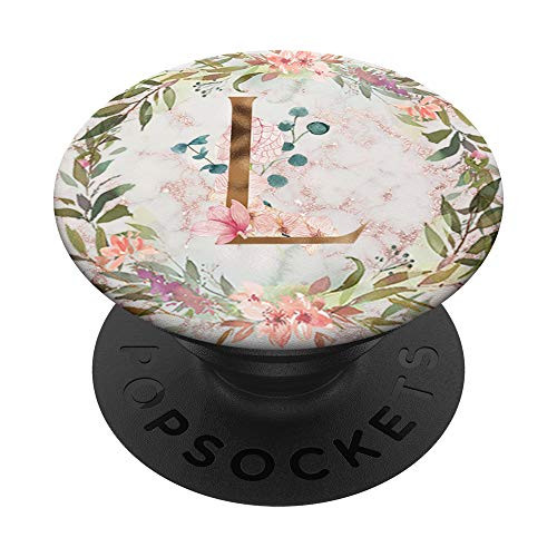 Rose Blush Floral Letter L Monogram Initial PopSockets Grip and Stand for Phones and Tablets