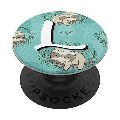 L Name Capital Sloth Alphabet Lazy Animal Initial Letter PopSockets PopGrip: Swappable Grip for Phones  and  Tablets