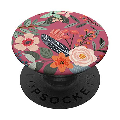 Cute Colorful Pink Garden Botanical Floral Pattern PopSockets PopGrip: Swappable Grip for Phones  and  Tablets
