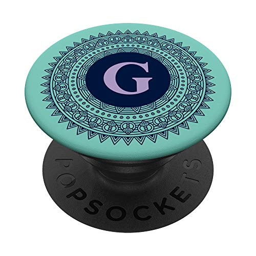 Monogram Initial Letter G Mandala Pattern Mint Green Blue PopSockets PopGrip: Swappable Grip for Phones  and  Tablets