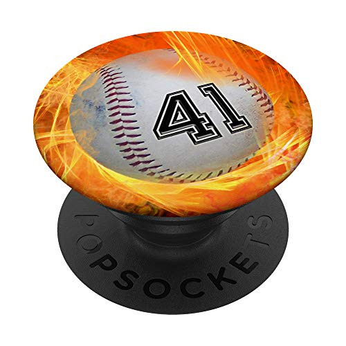 Baseball Number "41" Lucky Number Fire Flame - Baseball PopSockets PopGrip: Swappable Grip for Phones  and  Tablets