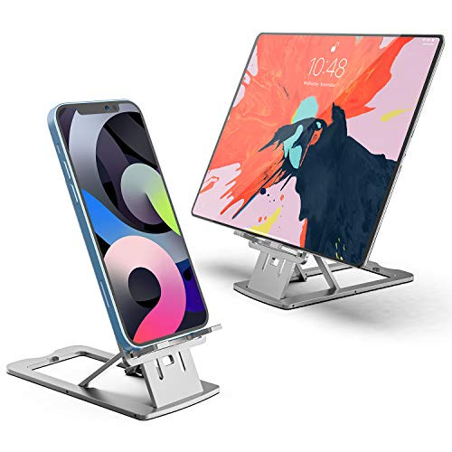 Cell Phone Stand, WATACHE Foldable Adjustable Desk Tablet Stand Holder Dock Cradle for iPad, iPhone, Android Smartphone and More,Silver