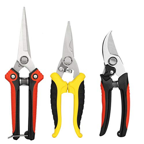 Linkstyle 3 Pack Garden Pruning Shears Stainless Steel Blades Handheld Pruners Set, Professional Gardening Scissors Cutter Clippers Set, Sharp Pruner Secateurs, Bypass Pruning Hand Tools Scissors Kit