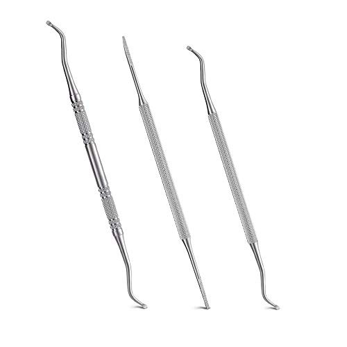 Ingrown Toenail Tool, 3 Pack Stainless Steel Ingrown Toenail File Kit Double Sided Pedicure Nail File Lifter Spoon Nail Pusher Cleaner Pedicure Tools