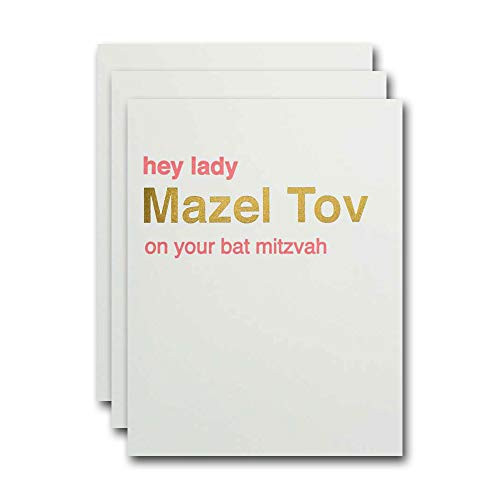 Set of 3 Funny Bat Mitzvah Cards with Envelopes for Girls, Hey Lady Mazel Tov, Letterpress and Gold Foil Set of 3 Funny Bat Mitzvah Cards with Envelopes for Girls, Hey Lady Mazel Tov, Letterpress and Gold Foil