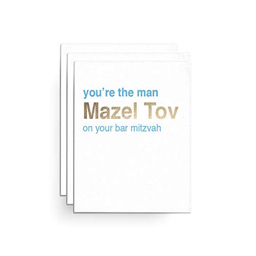 Set of 3 Funny Bar Mitzvah Cards with Envelopes for Boys, You're The Man Mazel Tov, Letterpress and Gold Foil Set of 3 Funny Bar Mitzvah Cards with Envelopes for Boys, You're The Man Mazel Tov, Letterpress and Gold Foil