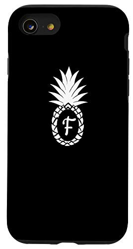 iPhone SE (2020) / 7 / 8 White Pineapple On Black Monogram Initial Letter F Case
