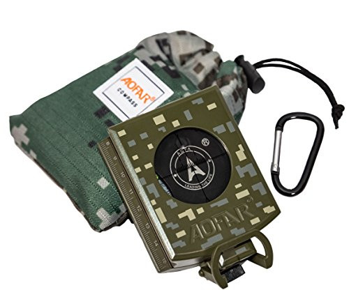 AOFAR Military Compass Lensatic Sighting-Multifunctional, Fluorescent, Waterproof and Shakeproof with Inclinometer and Carrying Bag for Camping, Hiking, Hunting