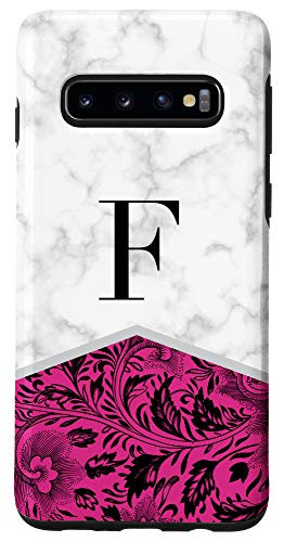Galaxy S10 Initial Letter F Monogram Floral Pink Color Block Phone Case