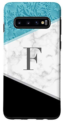 Galaxy S10 Classy Initial Letter F Monogram Gift Color Block Teal Black Case